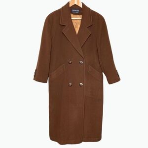 Vintage Hannah Brown Double-Breasted Long Coat Australian Lambswool Sz 10